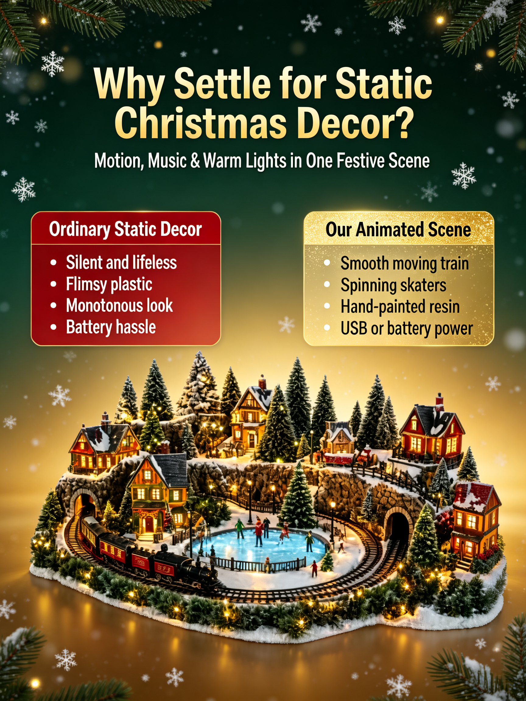 🔥 LAST DAY 49% OFF 🔥 Animated Holiday Train & Ice Rink Scene ✨
