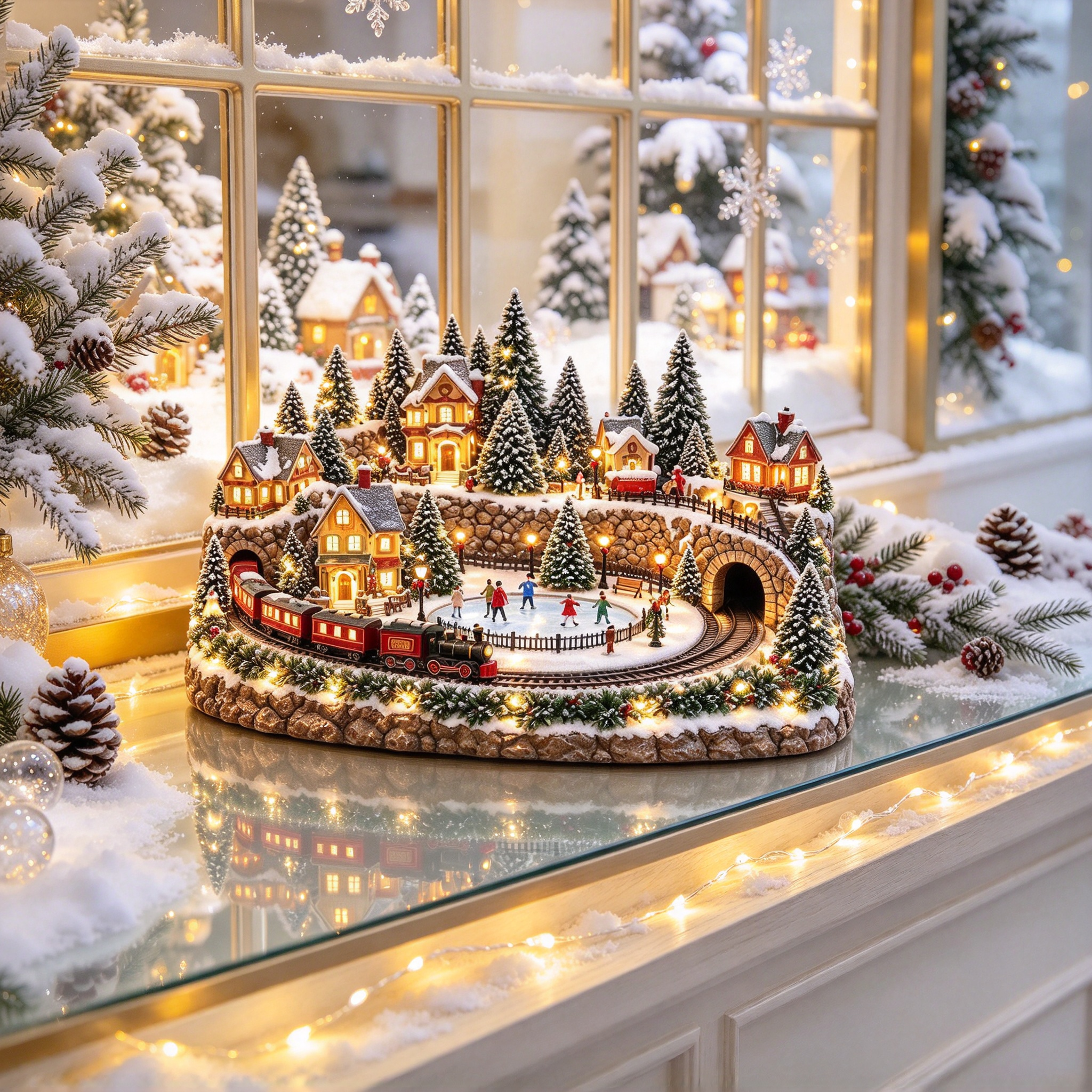 🚂 Animated Holiday Train & Ice Rink Scene – Lighted Christmas Tabletop Decor 🎄