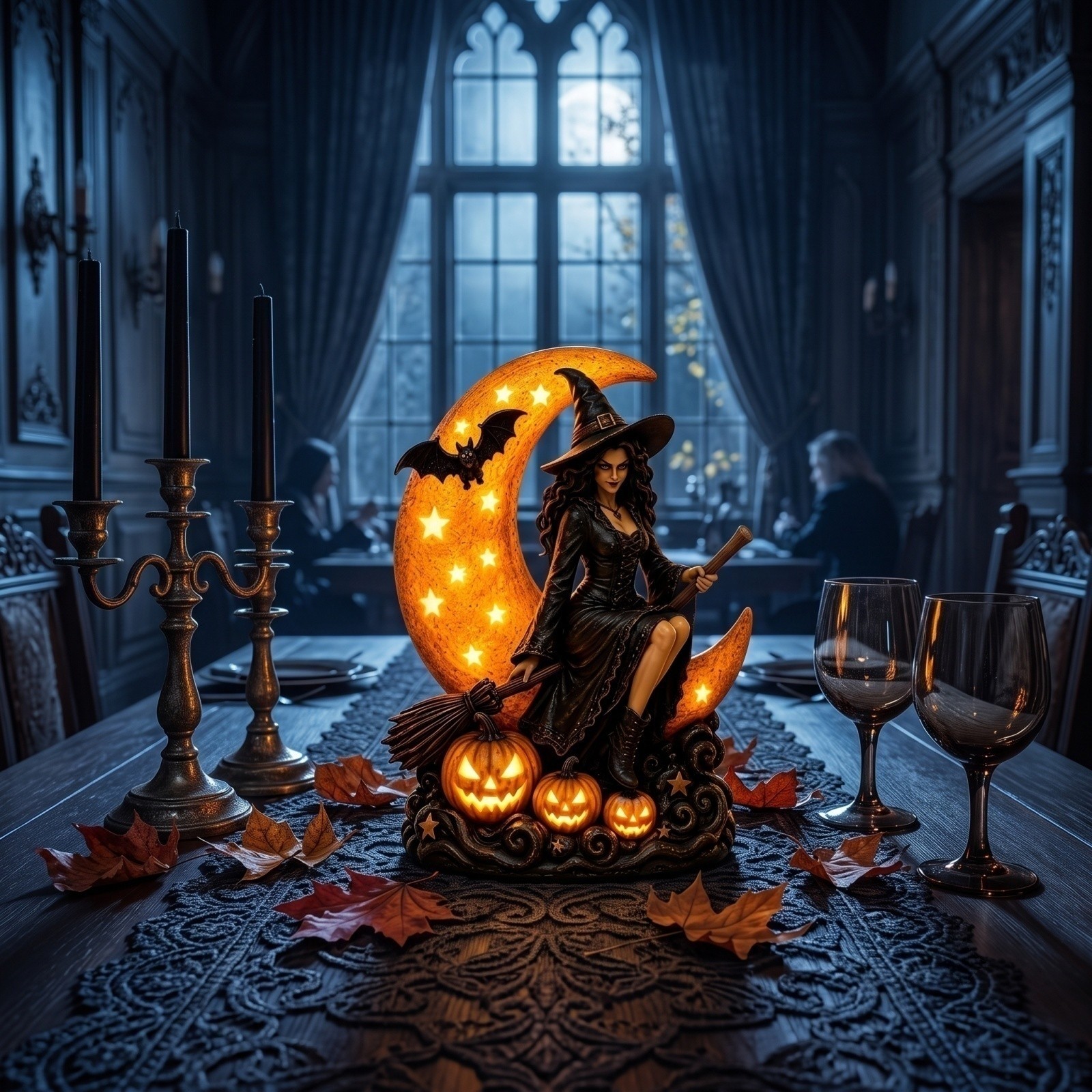 Halloween Witch Light LED Witch Tabletop Decor LED light-up witch figurine with spooky Halloween design for decorating bookshelves, cabinets, entryways, windowsills,Black