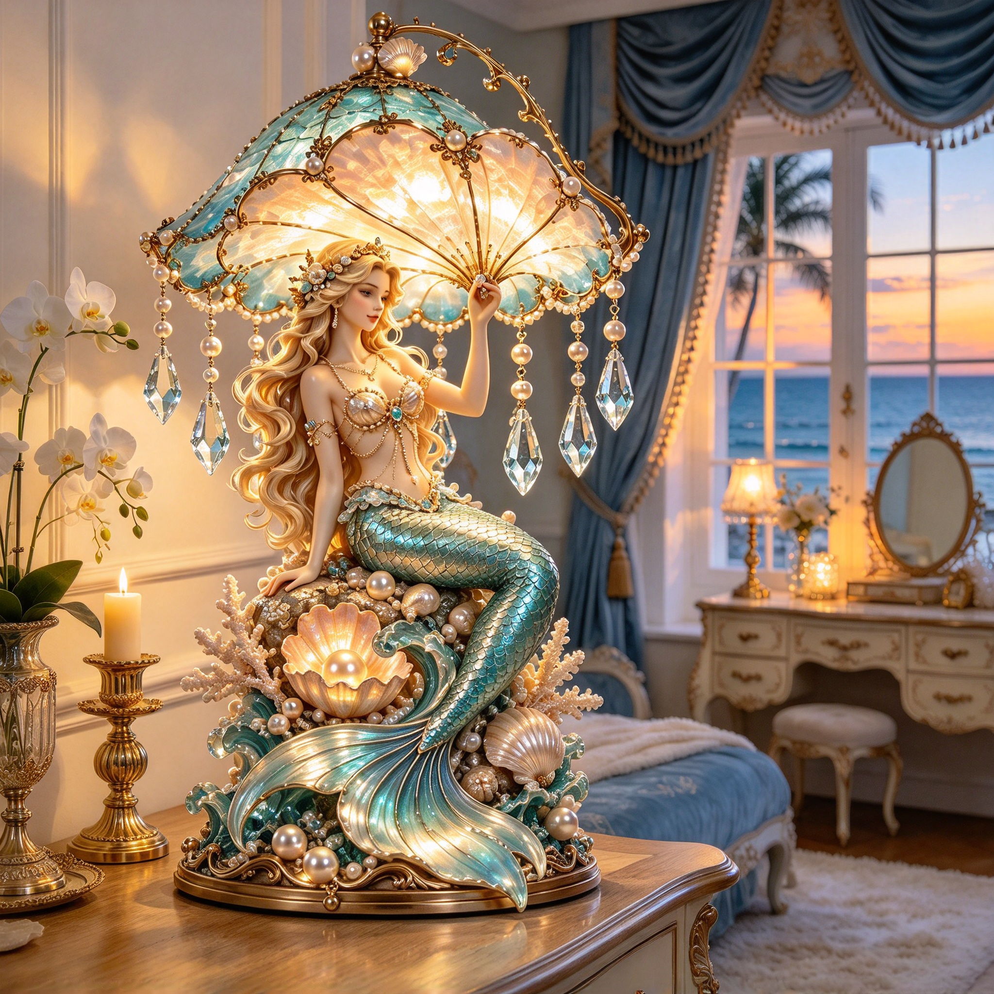 🐚 Enchanted Seashell Crystal Lamp – Ocean-Inspired Sculptural Table Light ✨
