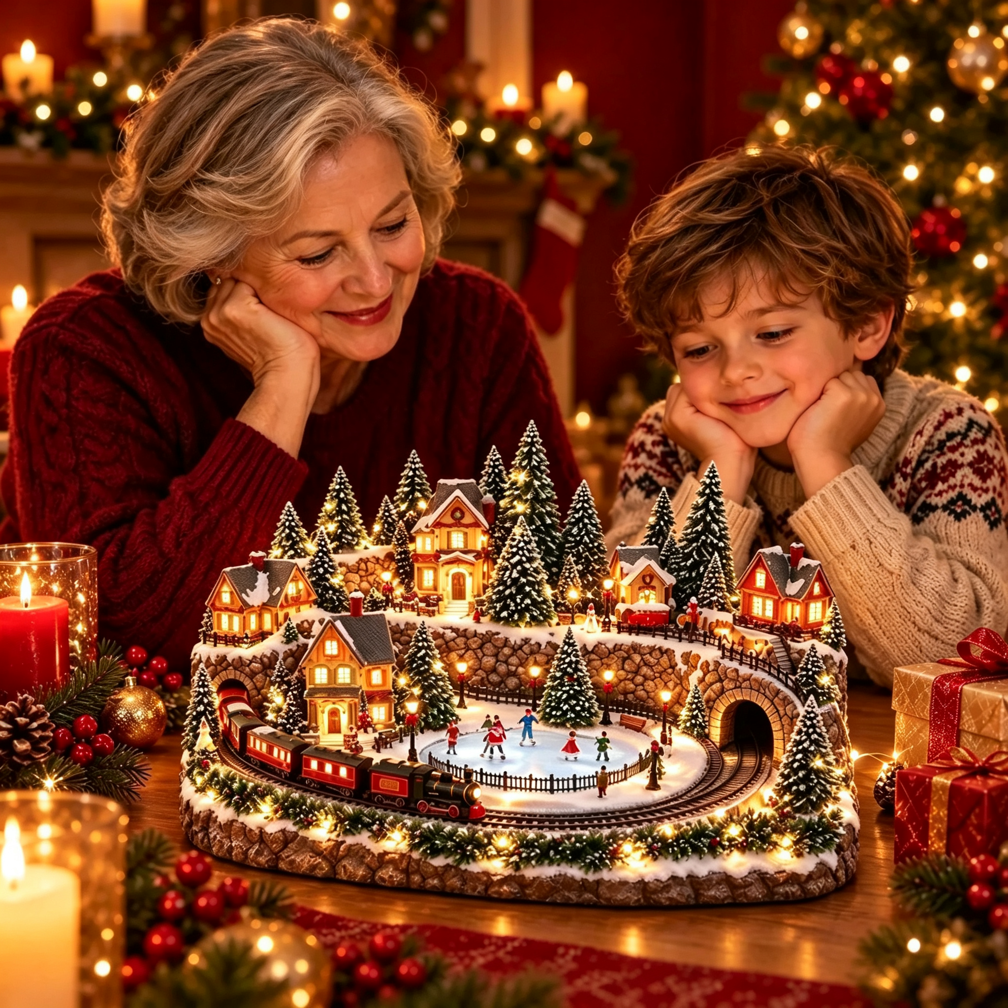 🚂 Animated Holiday Train & Ice Rink Scene – Lighted Christmas Tabletop Decor 🎄