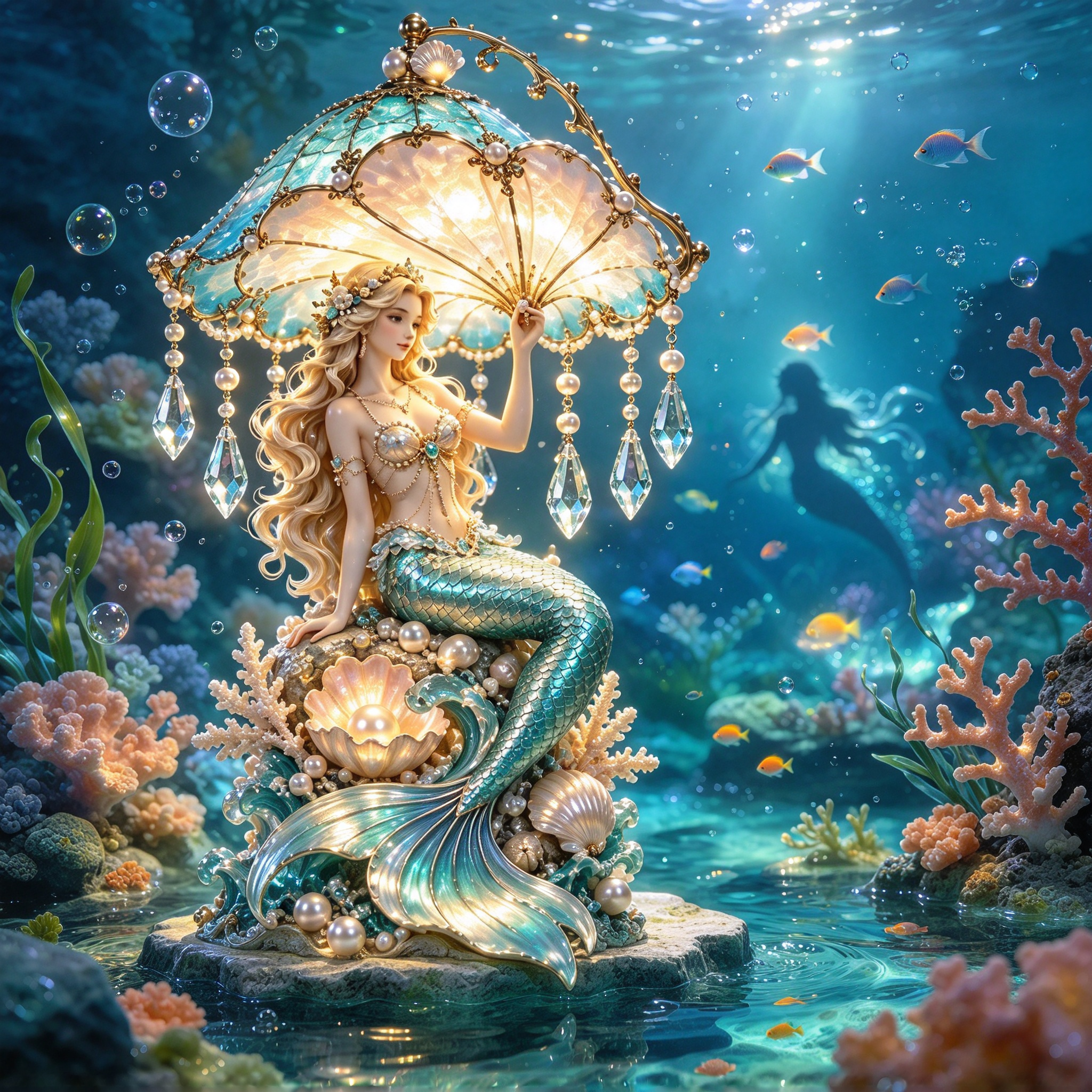 🐚 Enchanted Seashell Crystal Lamp – Ocean-Inspired Sculptural Table Light ✨