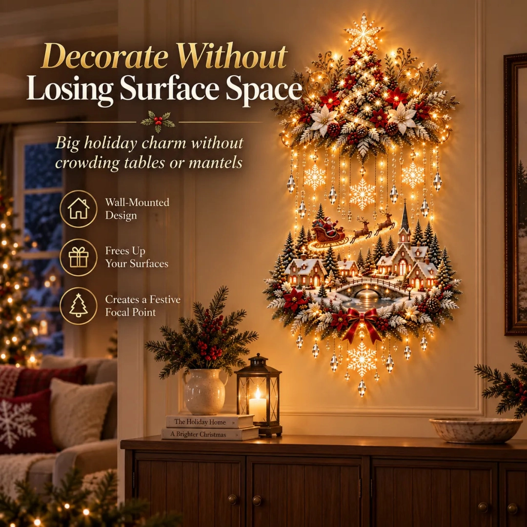 🌟 Enchanted Village Tree – Lighted Christmas Wall Hanging | Glowing Holiday Decor 🌟
