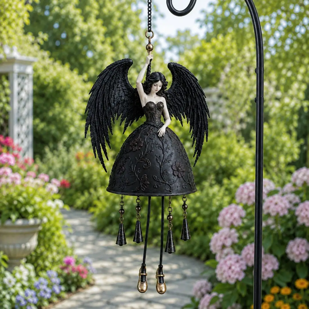 Dark Angel Wind Chime – Gothic Garden Hanging Decor🖤