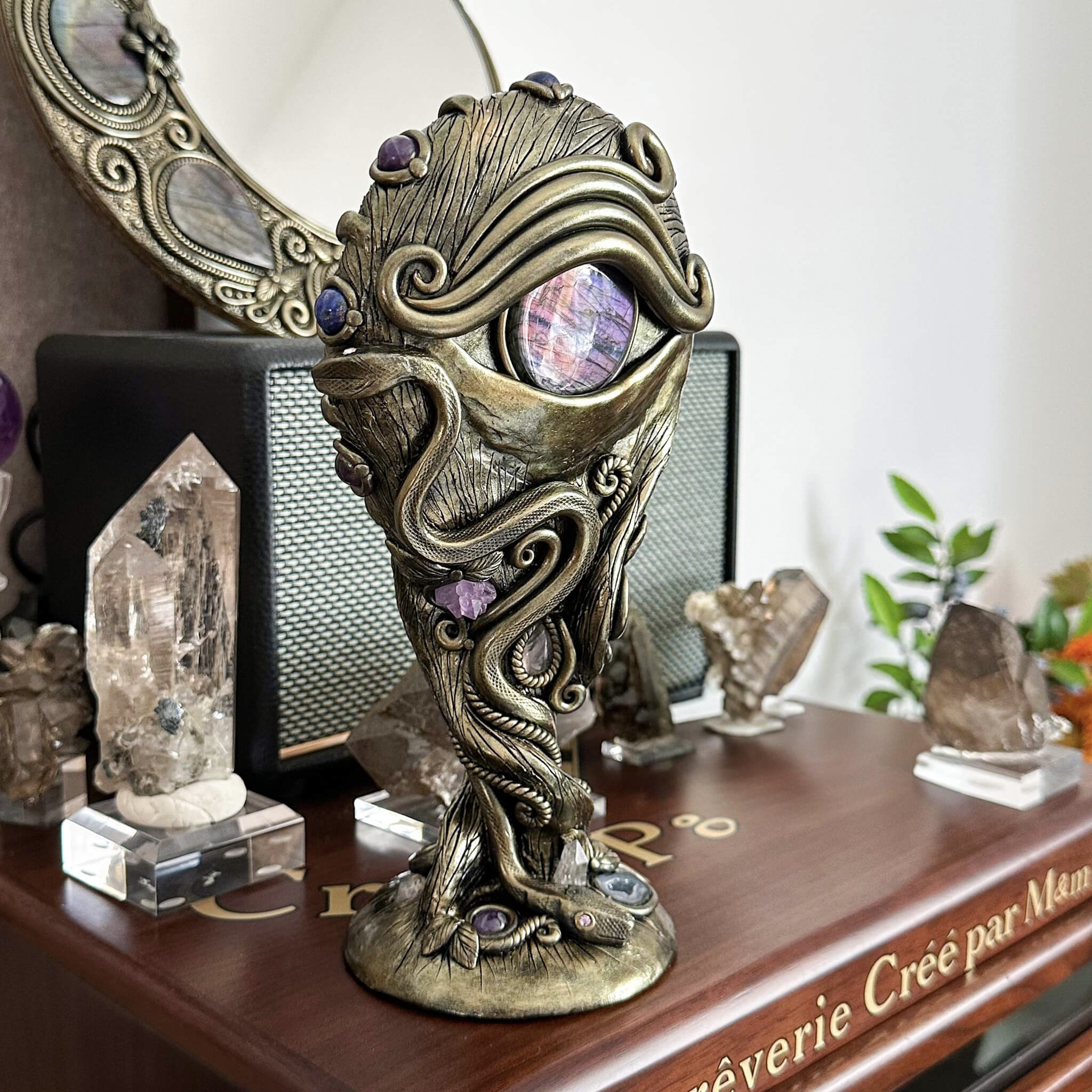 🧙Natural Black Obsidian Mirror/ Witch Crystal Decor