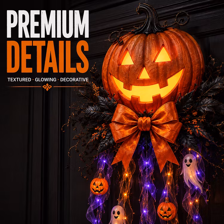 🎃 Haunted Glow – Lighted Pumpkin & Ghost Door Cascade 👻