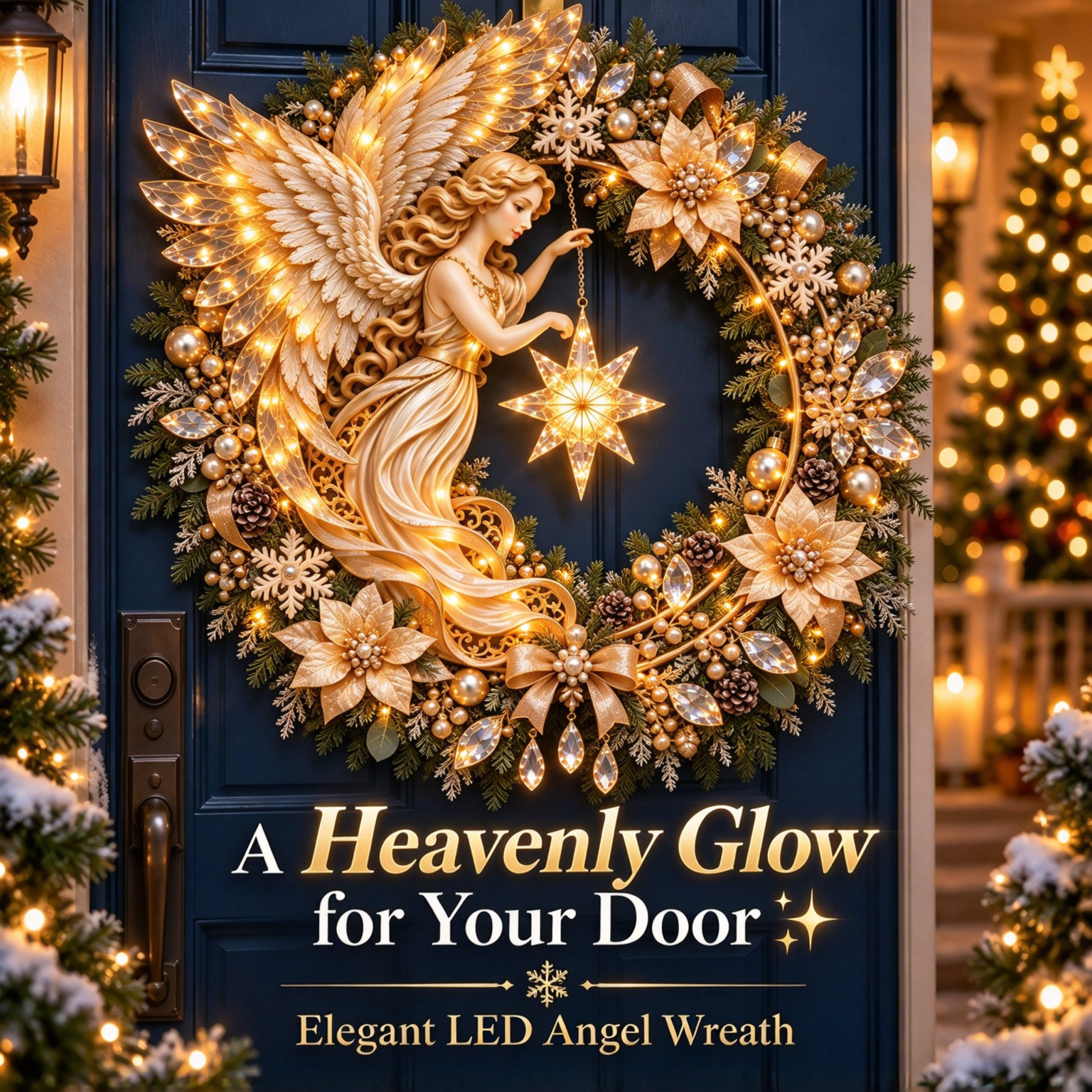 Heavenly Angel Christmas Wreath Lighted Holiday Door Decor