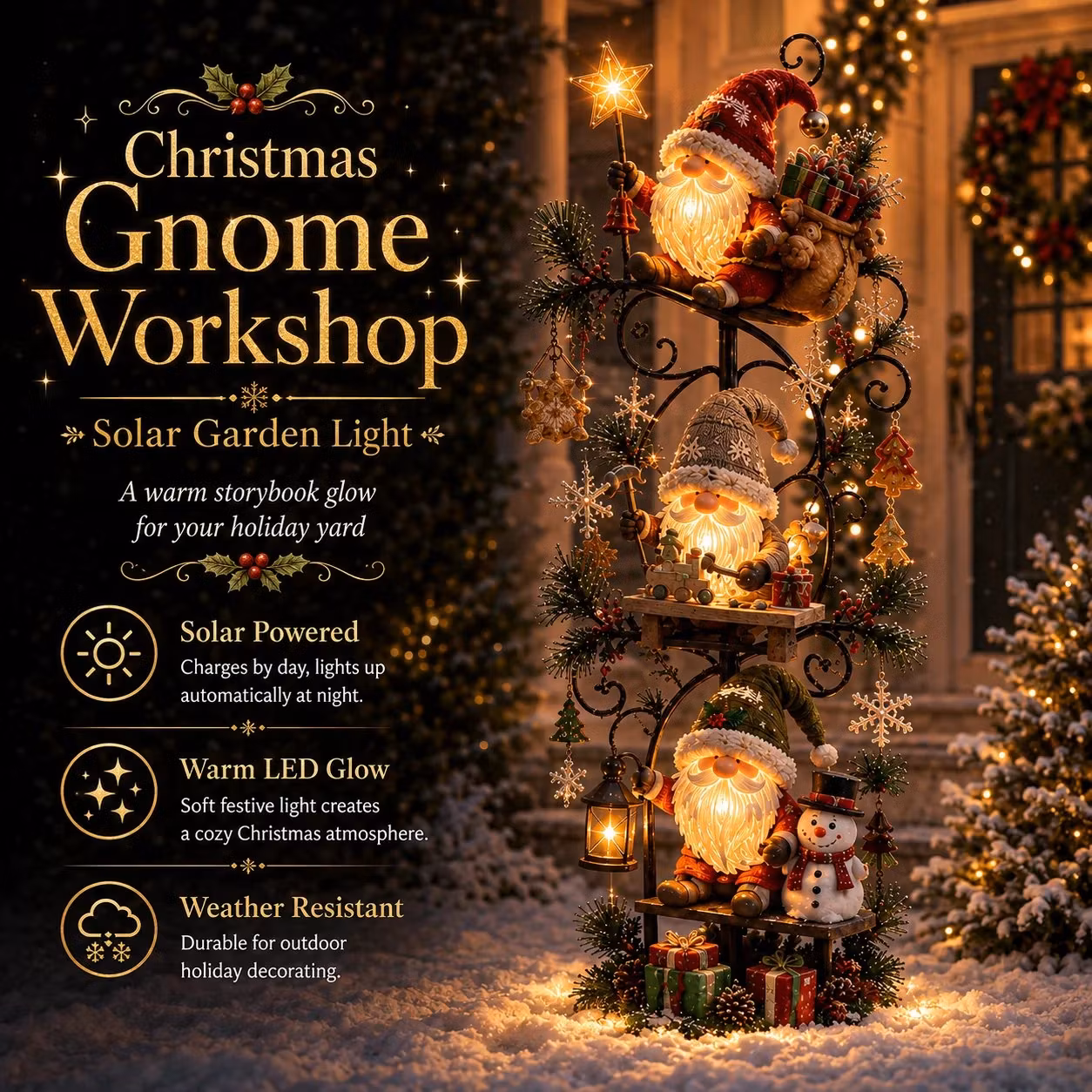 Gnome Workshop Solar Garden Light – Storybook Holiday Yard Decor🏡🎄
