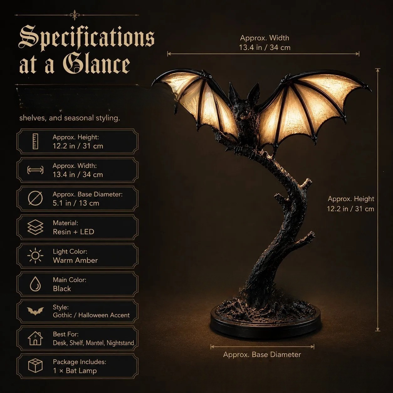 Shadow Bat™ Gothic Ambient Lamp