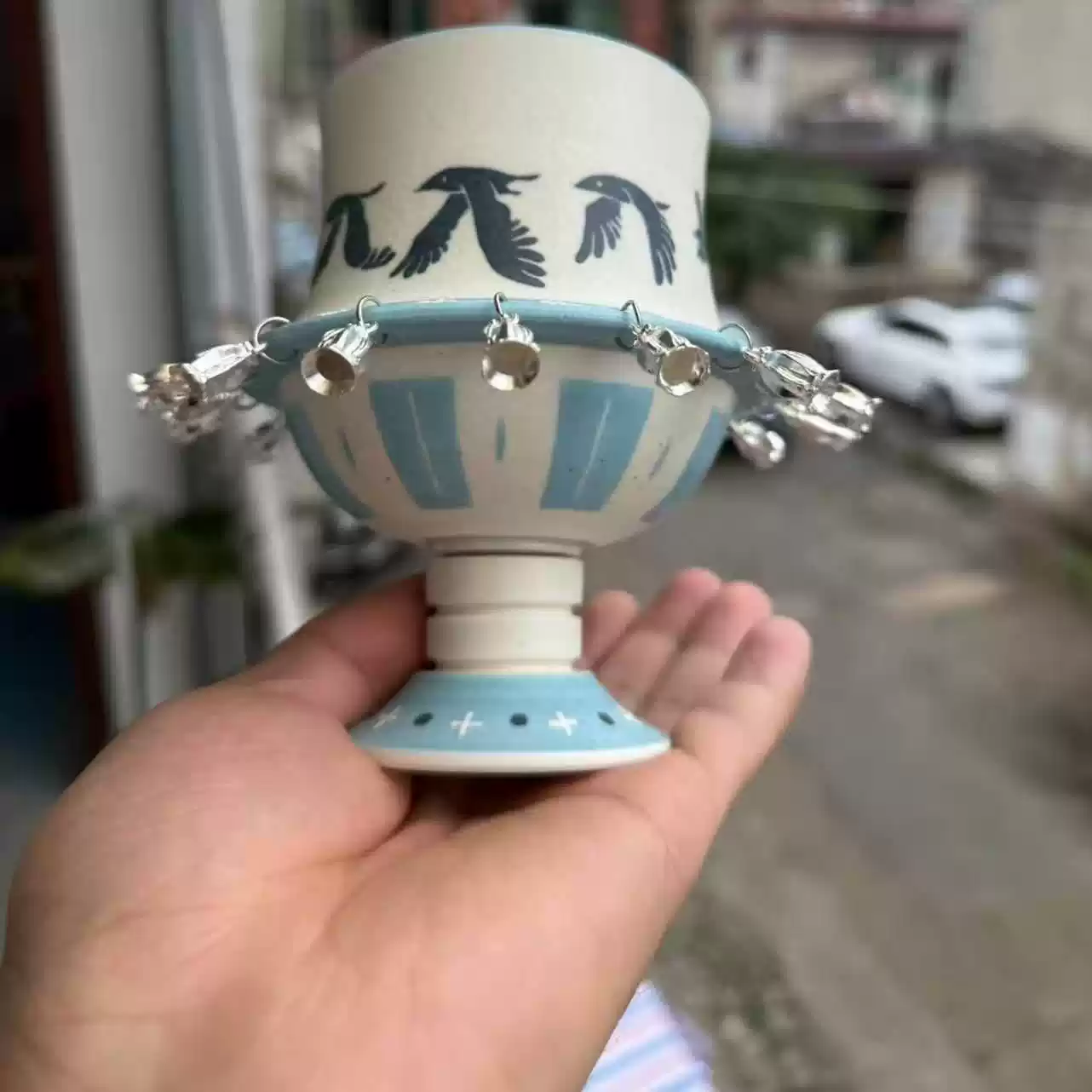 Bellflower Bird Spinning Cup – Handcrafted Ceramic Art🕊️