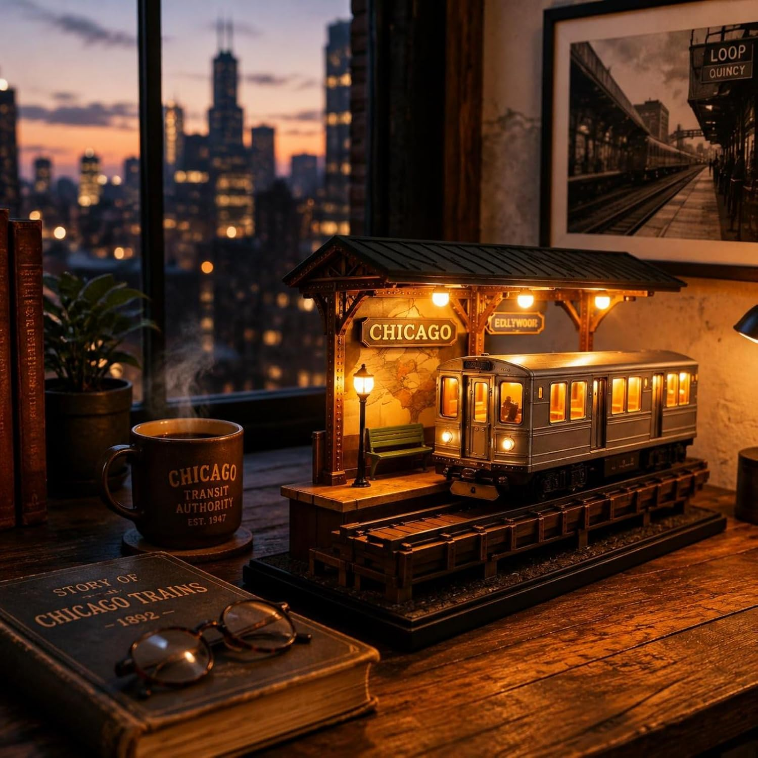 Vintage City Tram Mini Diorama LED Desk Lamp