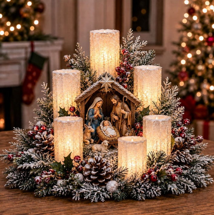 Holiday Glow Centerpiece – Flameless LED Christmas Table Decor✨