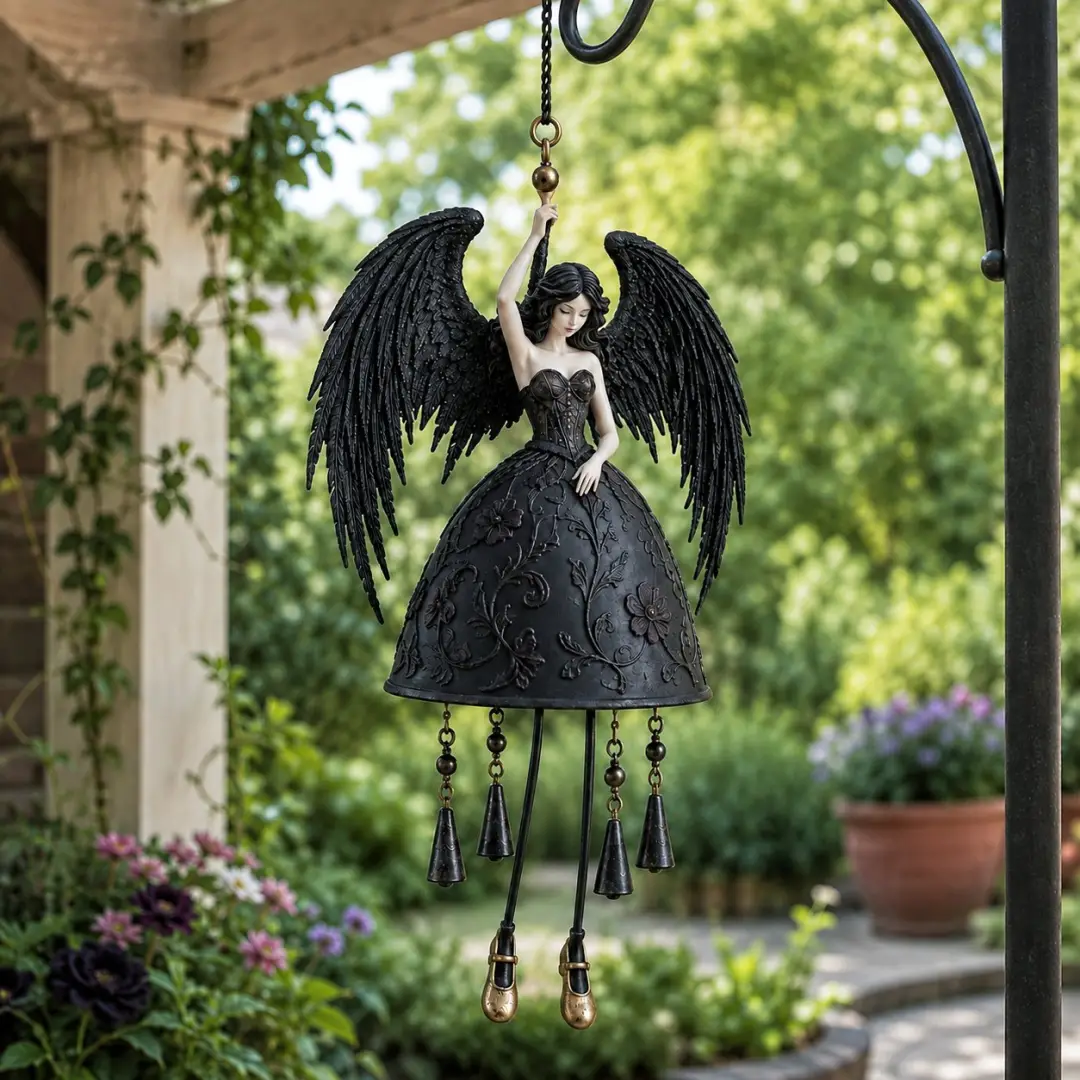 Dark Angel Wind Chime – Gothic Garden Hanging Decor🖤