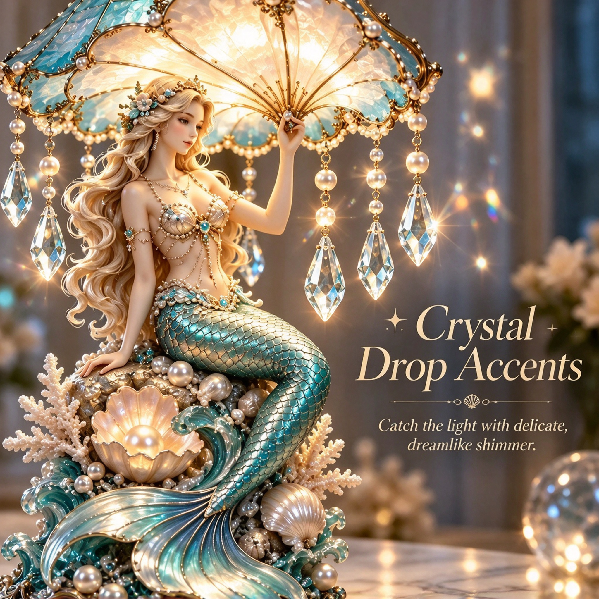 🐚 Enchanted Seashell Crystal Lamp – Ocean-Inspired Sculptural Table Light ✨