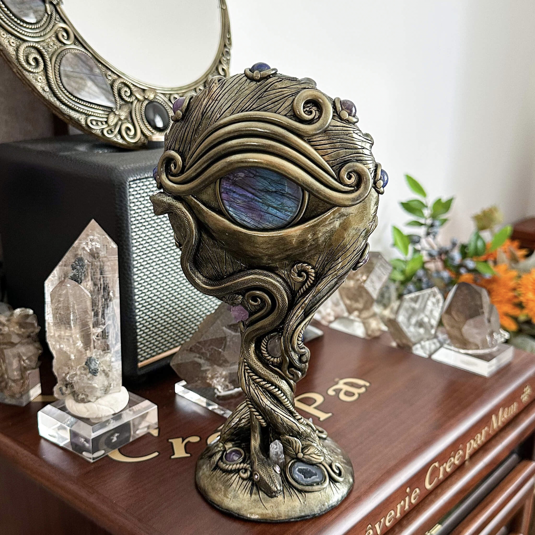 🧙Natural Black Obsidian Mirror/ Witch Crystal Decor