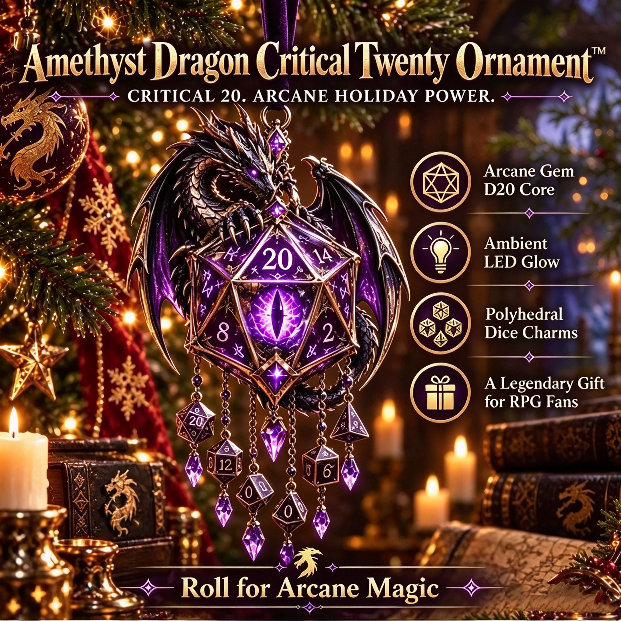 ✨ Mythic Guardian D20 Ornament – 6 Enchanted Glowing Designs ✨