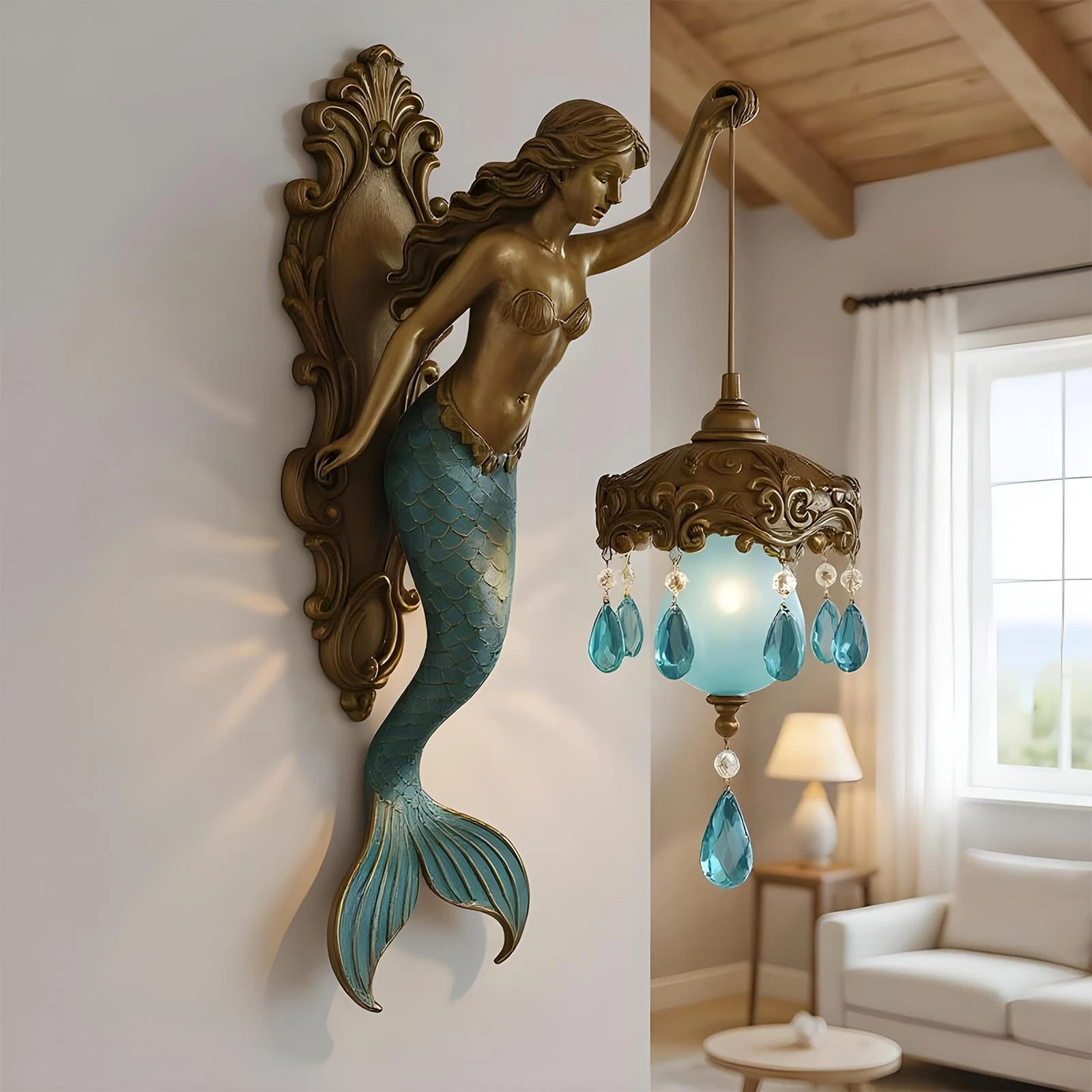 Mermaid Wall Lamp – Resin Vintage Ocean-Themed Light🌙