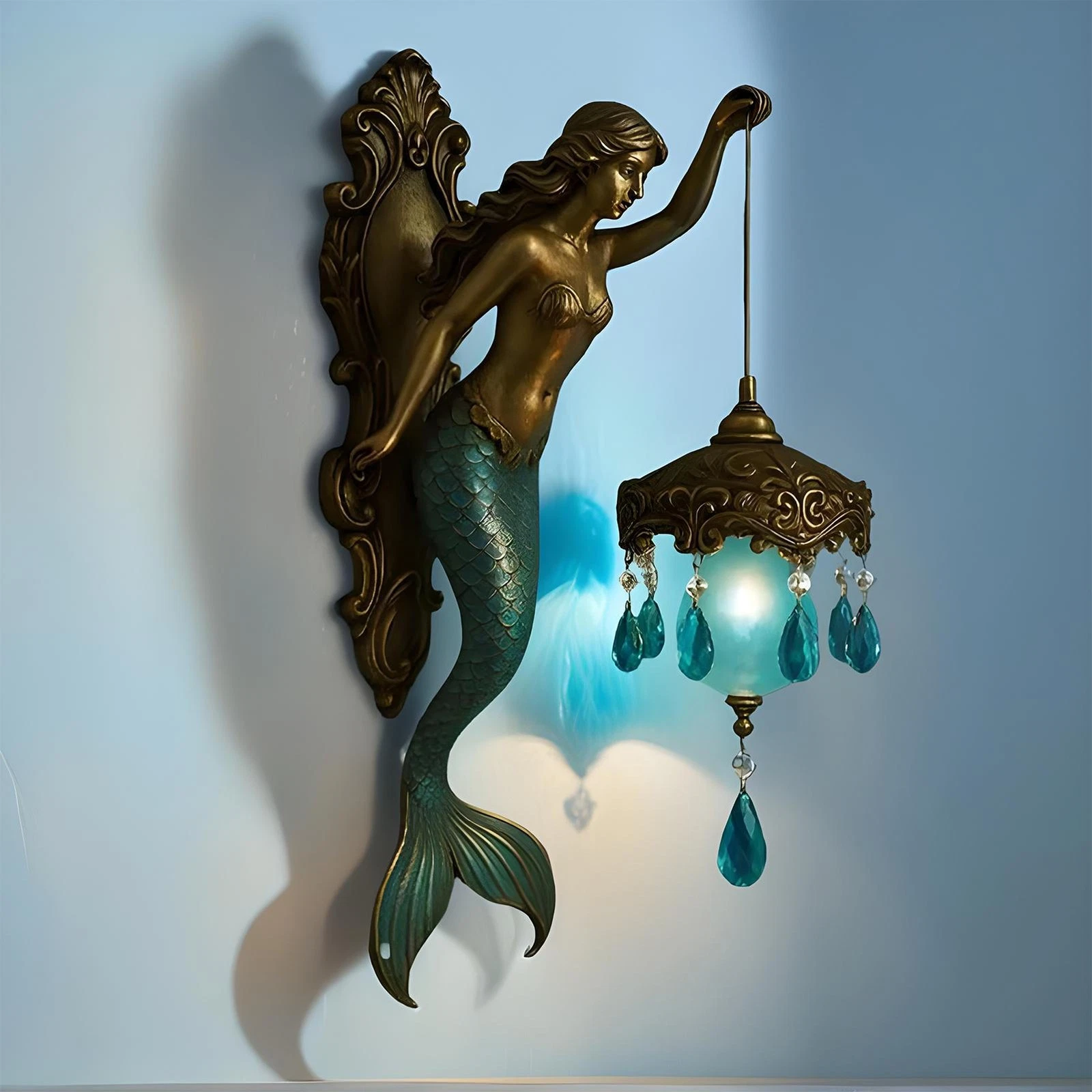 Mermaid Wall Lamp – Resin Vintage Ocean-Themed Light🌙