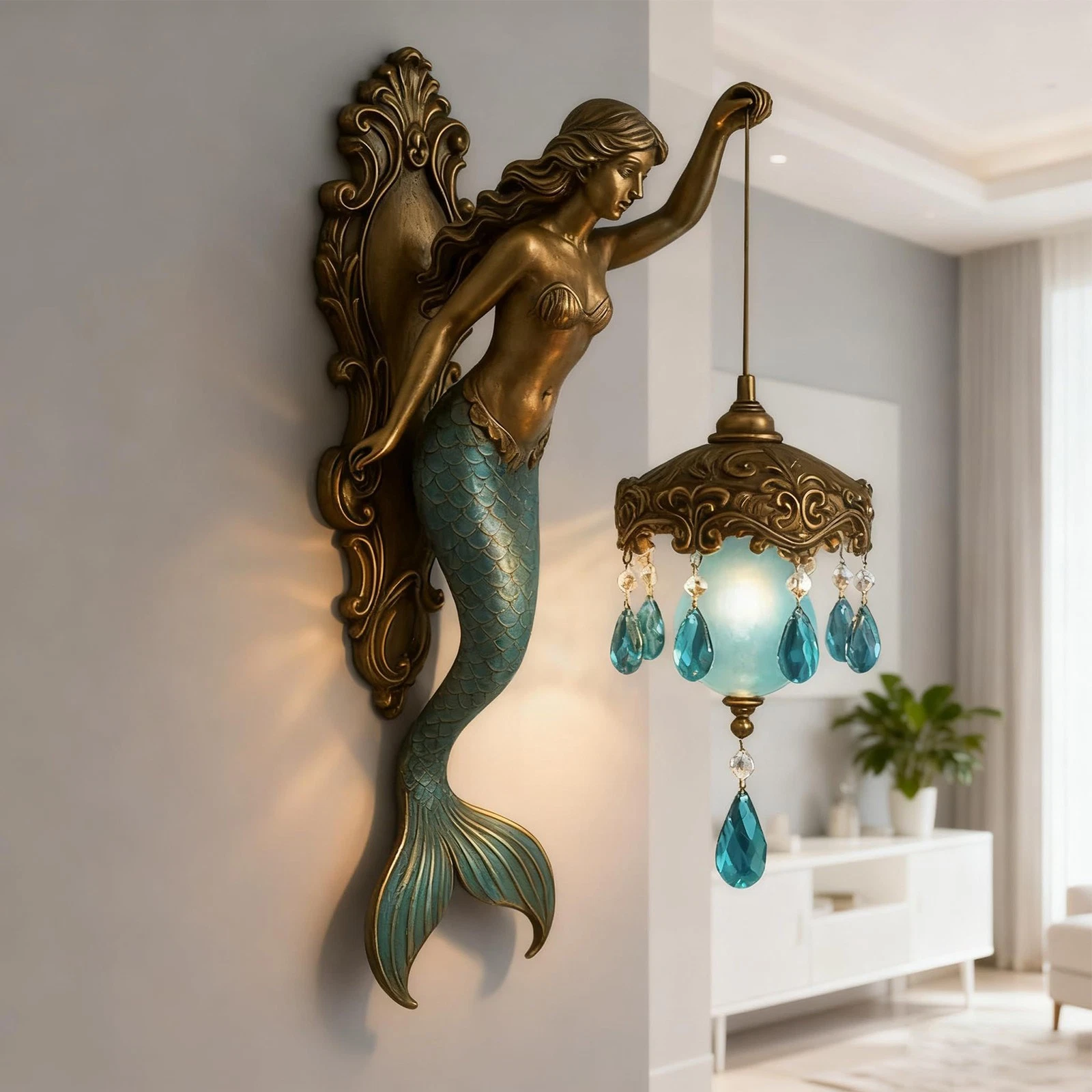 Mermaid Wall Lamp – Resin Vintage Ocean-Themed Light🌙
