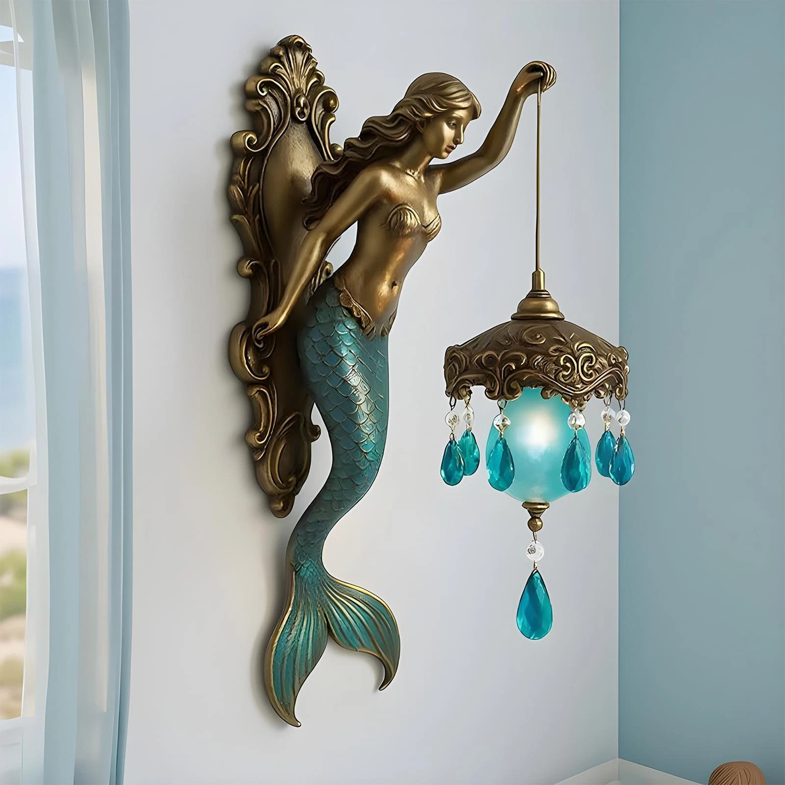 Mermaid Wall Lamp – Resin Vintage Ocean-Themed Light🌙