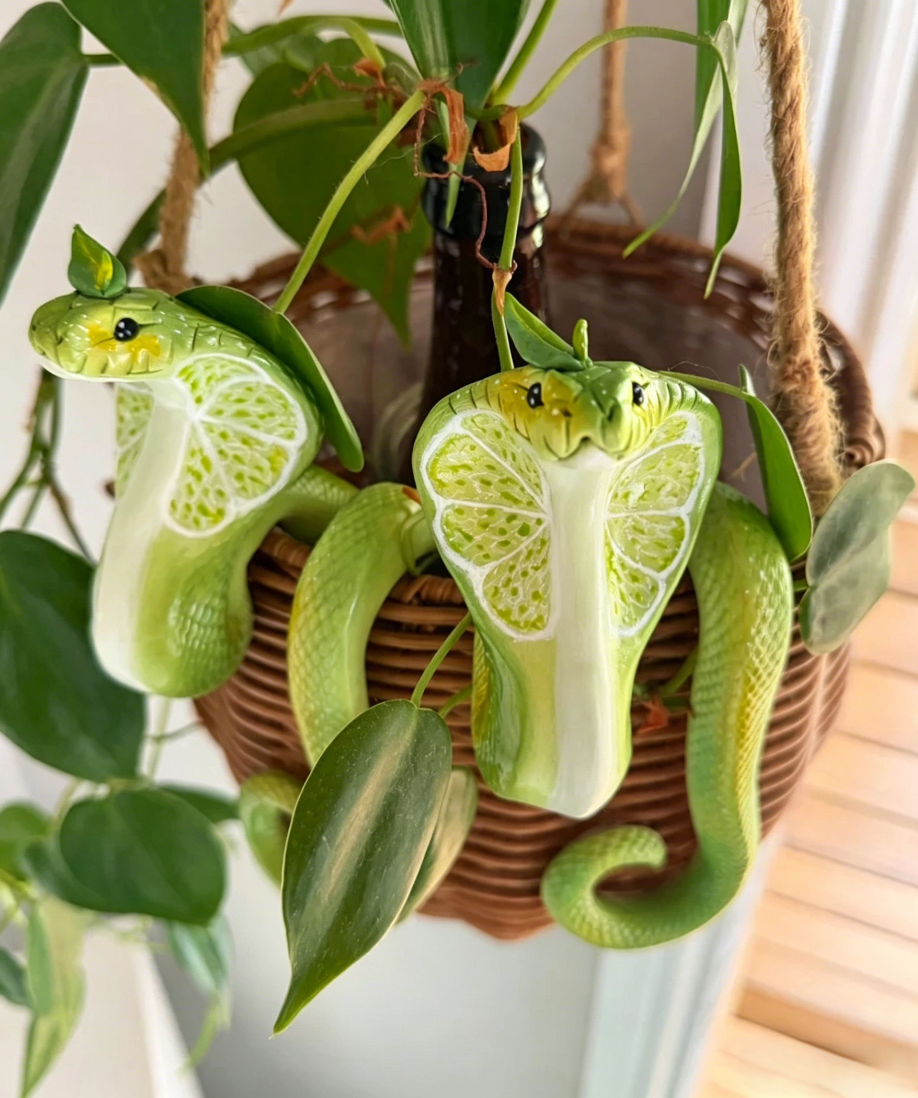 🐍Lime Cobra Plant Pot Hanger 