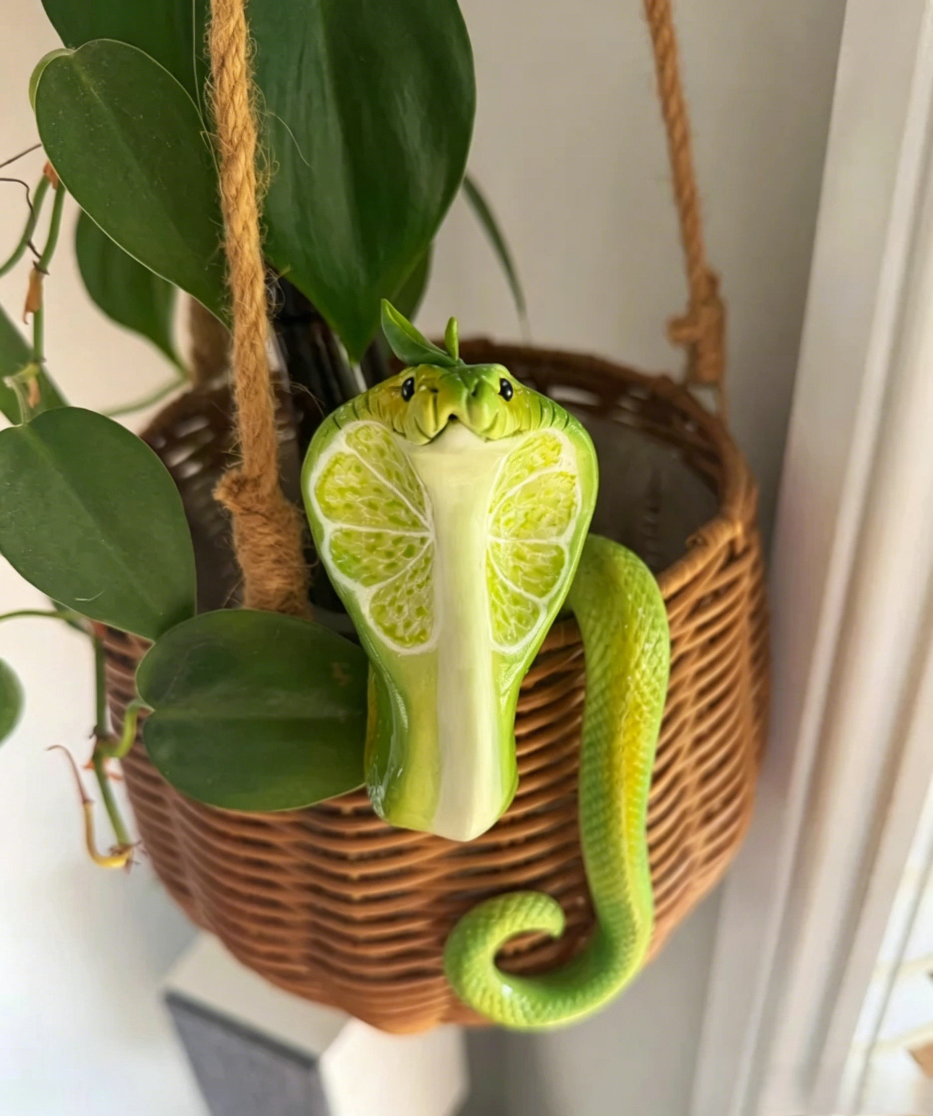 🐍Lime Cobra Plant Pot Hanger 
