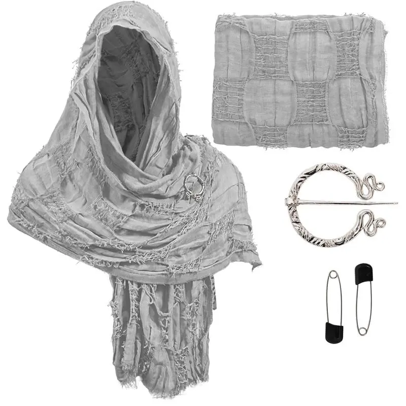 Distressed Post-Apocalyptic Desert Scarf Shawl - Faux Tattered Cloak Wrap & Head Cover for Wasteland Cosplay, Medieval LARP, and Ruins-Themed Events.