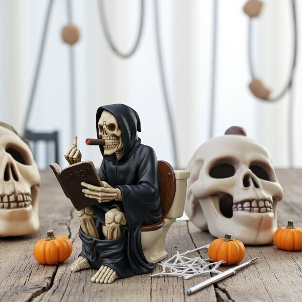 💀 Grim Reaper Toilet Figurine | Funny Gothic Bathroom Decor
