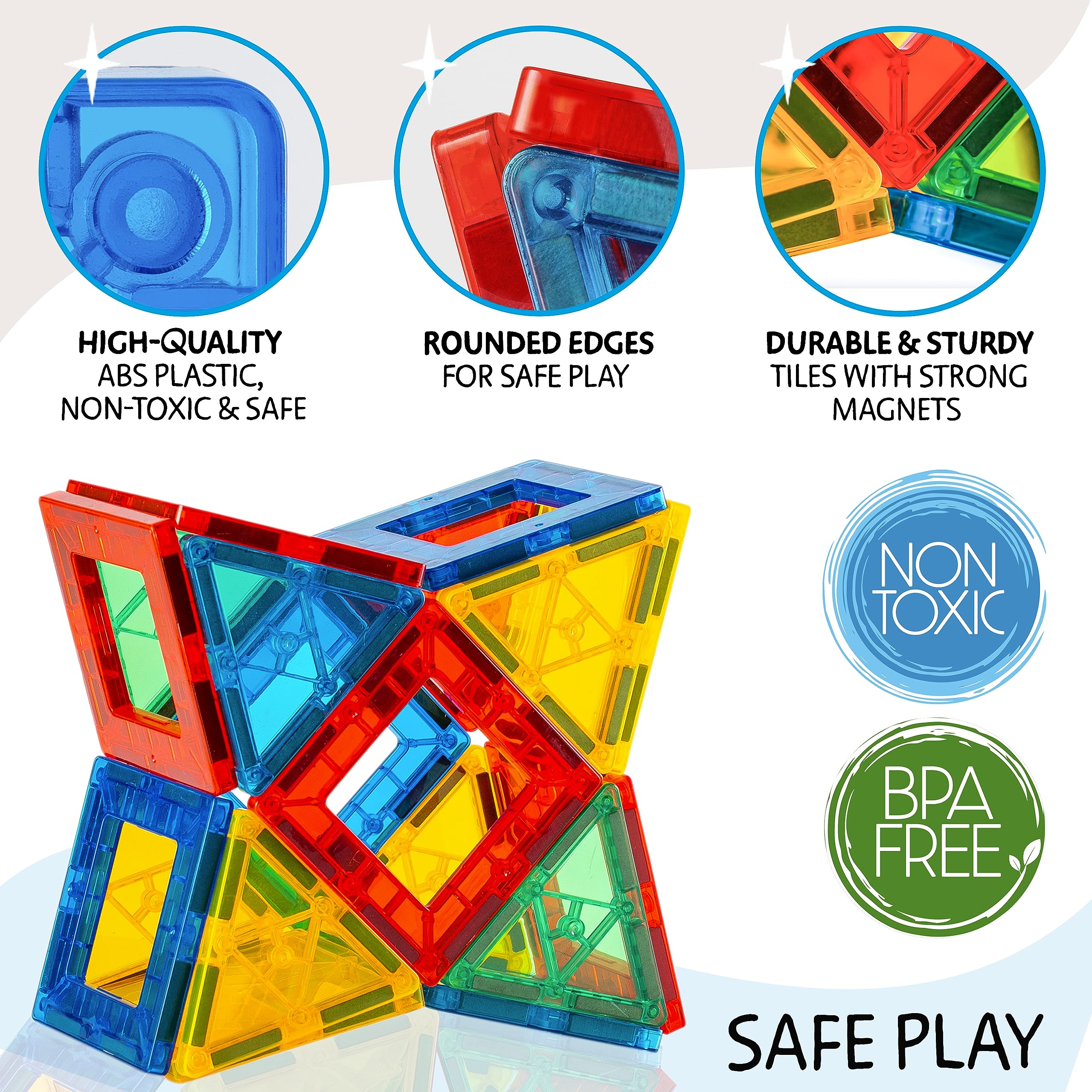 🧲 Kids Magnetic Tiles Building Blocks | Safe STEM Construction Toy