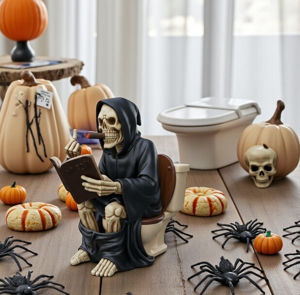 💀 Grim Reaper Toilet Figurine | Funny Gothic Bathroom Decor