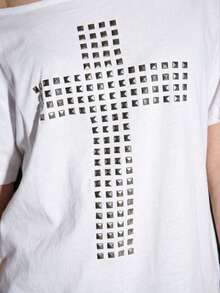 🖤 Gothic Punk Studded Cross Slash-Back T-Shirt