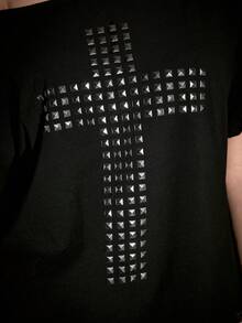 🖤 Gothic Punk Studded Cross Slash-Back T-Shirt