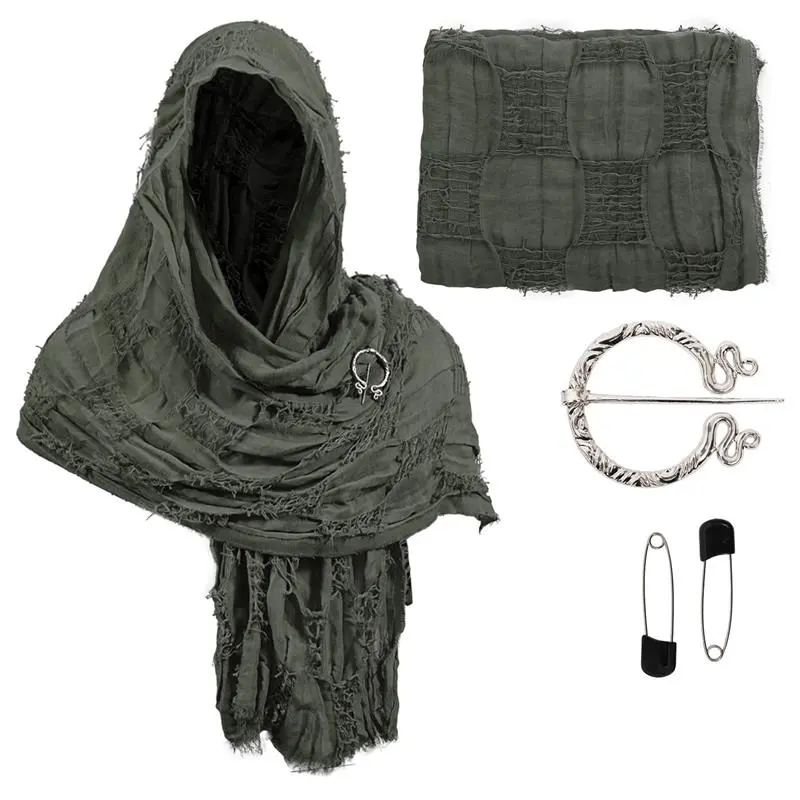 Distressed Post-Apocalyptic Desert Scarf Shawl - Faux Tattered Cloak Wrap & Head Cover for Wasteland Cosplay, Medieval LARP, and Ruins-Themed Events.