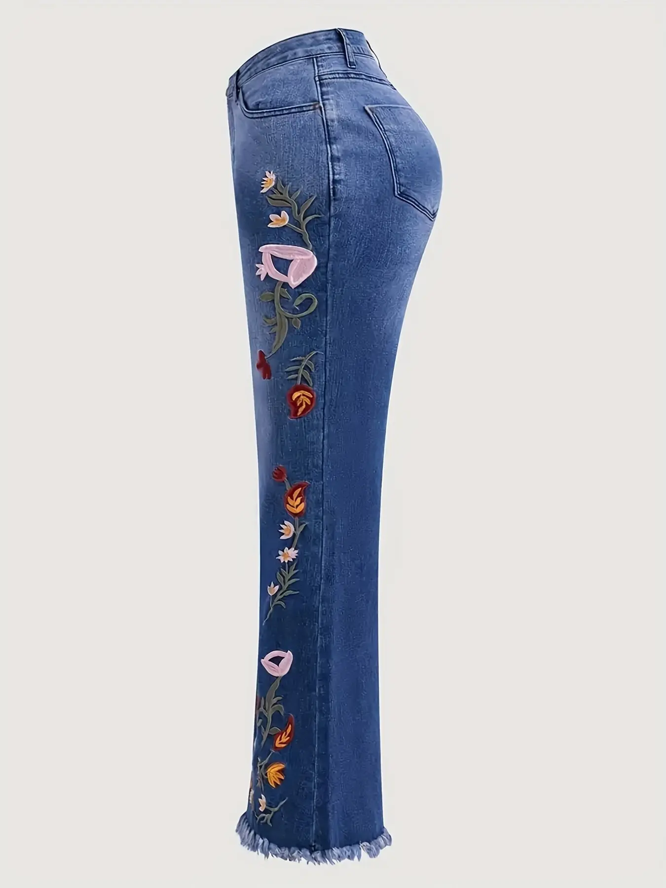 Floral Embroidered Flare Jeans, Casual Versatile Denim Jeans, Slim-Fitting Design, Plain Pattern, Perfect for Everyday Wear, Womenswear, Pants, Bottom