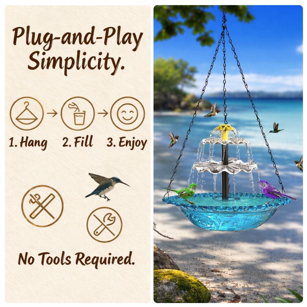 🐦Solar-Powered Hanging Bird Bath Fountain