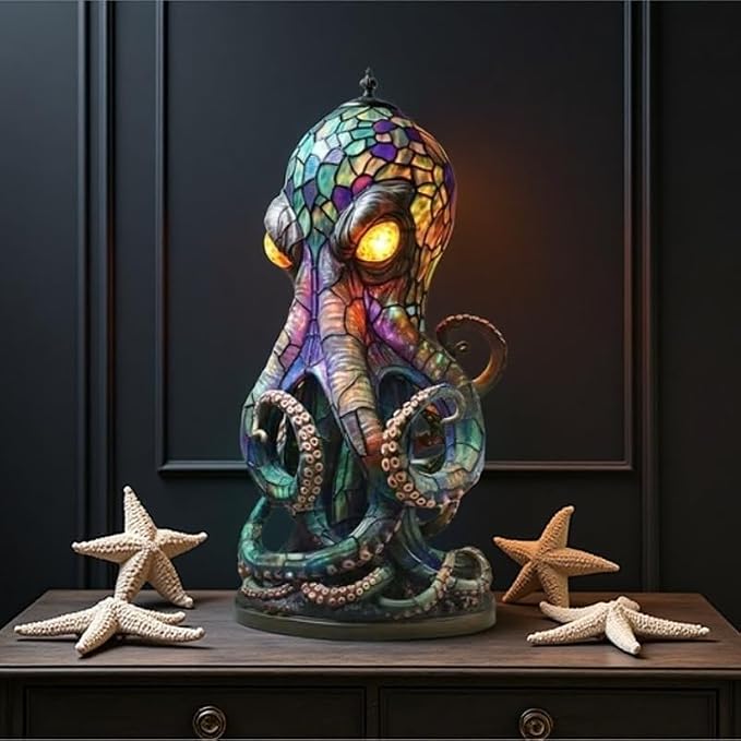 Stained Glass Octopus Table Lamp
