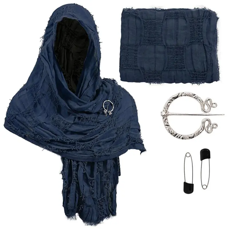 Distressed Post-Apocalyptic Desert Scarf Shawl - Faux Tattered Cloak Wrap & Head Cover for Wasteland Cosplay, Medieval LARP, and Ruins-Themed Events.