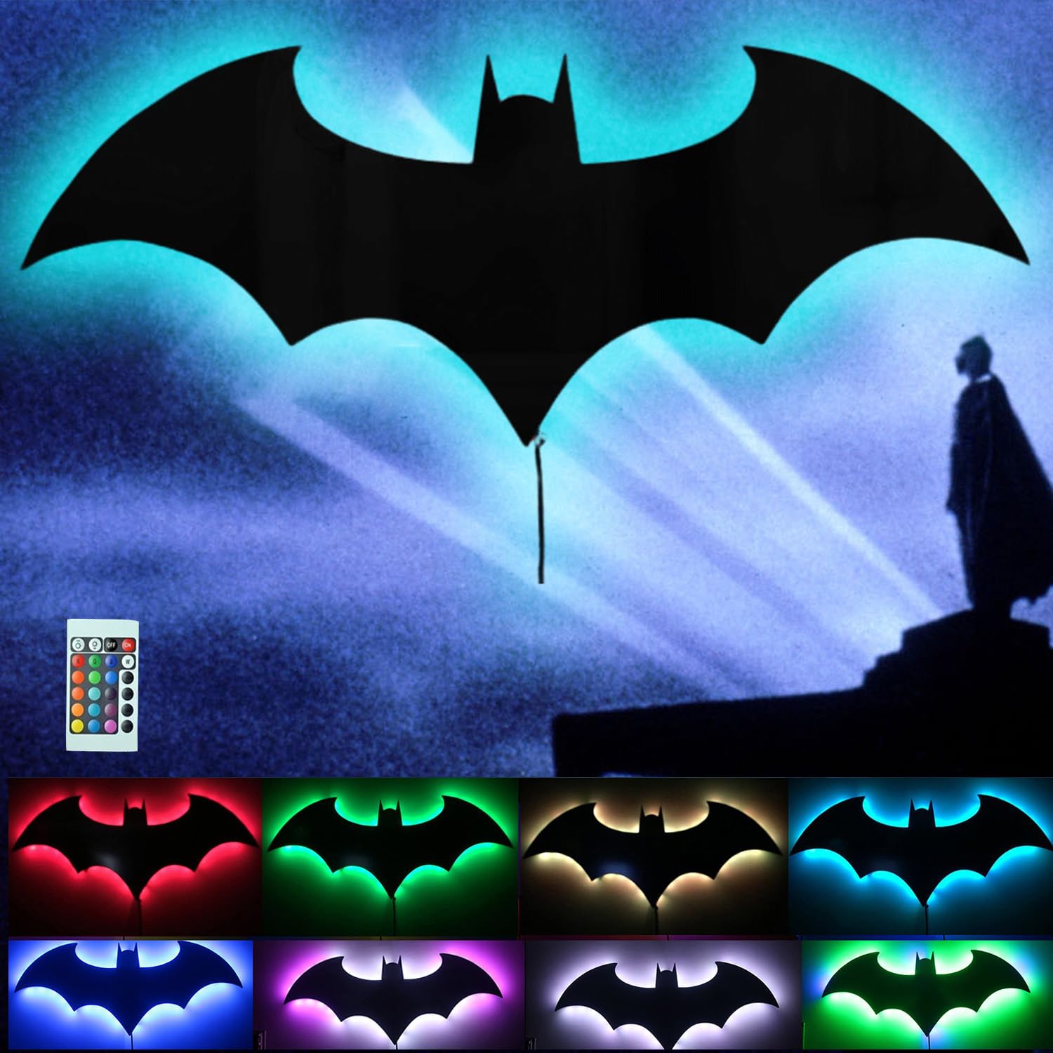 🦇 Bat Silhouette RGB LED Wall Light | Remote-Controlled Night Lamp
