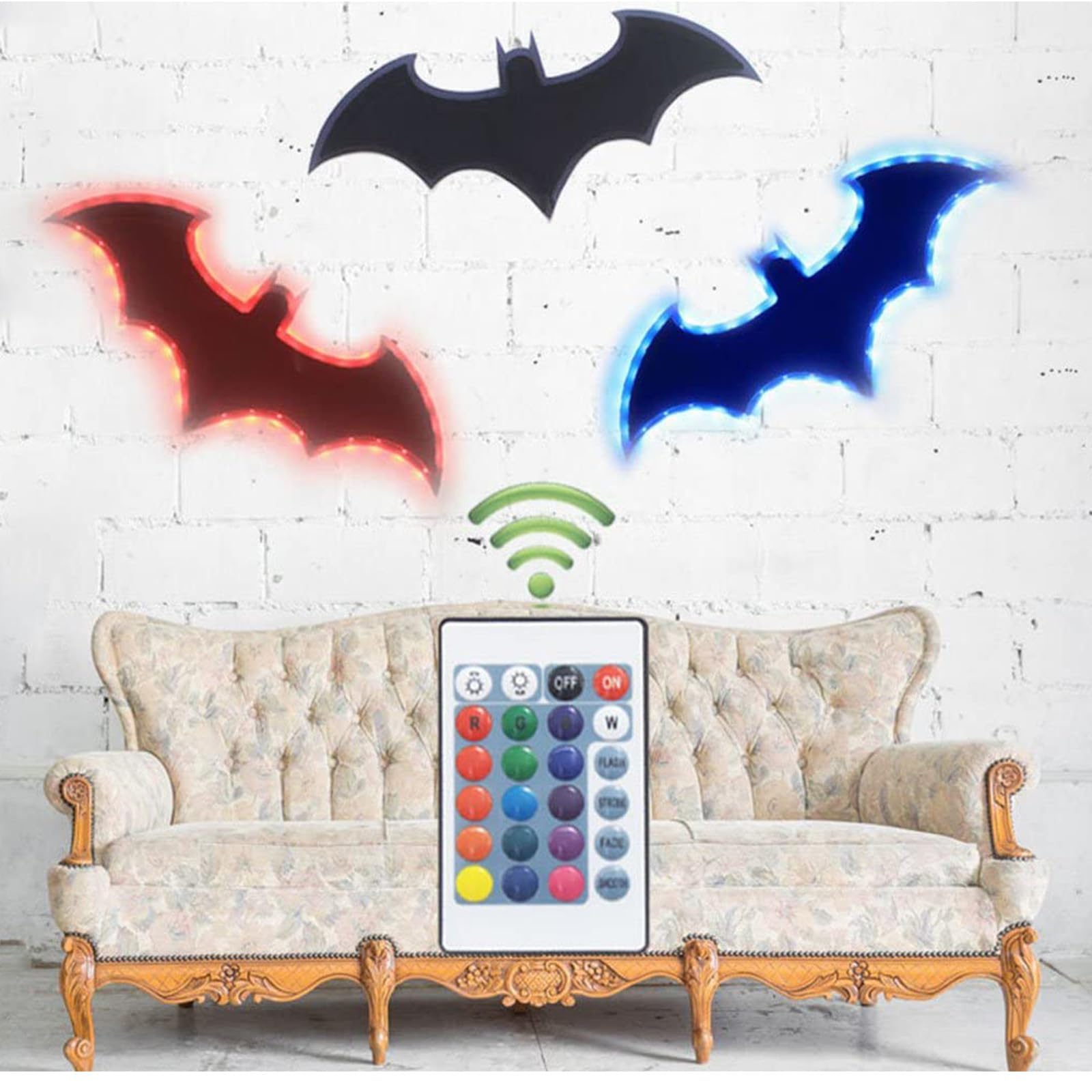 🦇 Bat Silhouette RGB LED Wall Light | Remote-Controlled Night Lamp