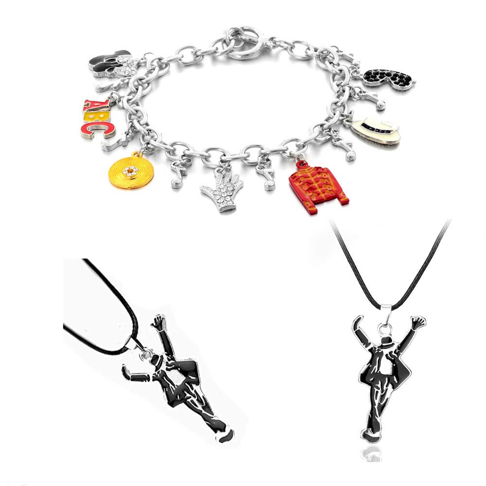 🎤 Iconic Pop Star Silhouette Jewelry Set | Music Fan Necklace & Charm Bracelet