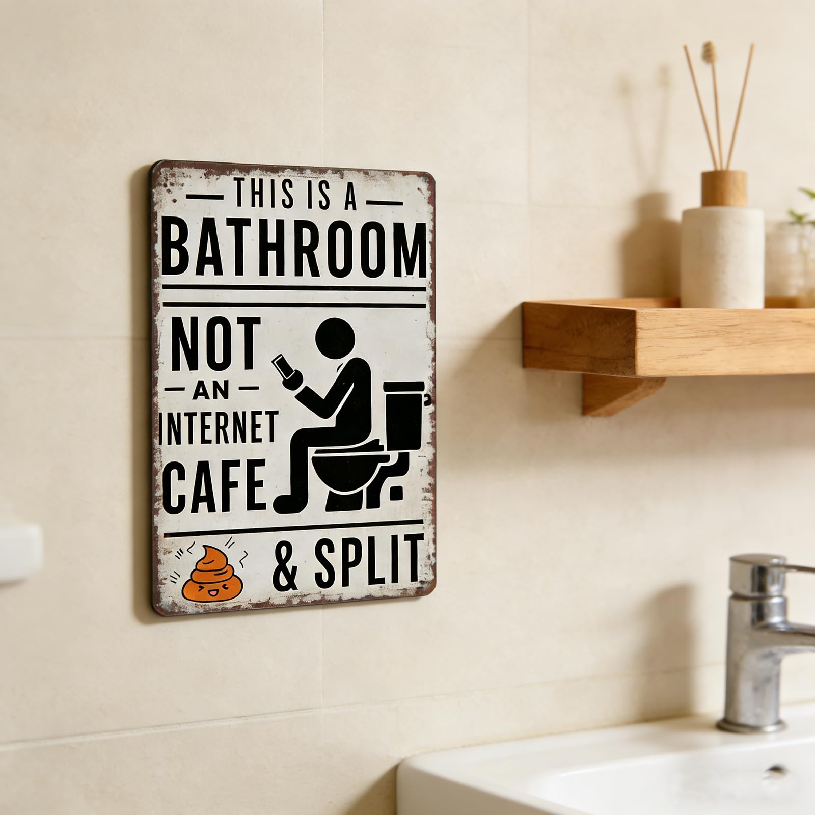 🚽 Funny Bathroom Metal Sign | “Not An Internet Cafe” Retro Wall Decor