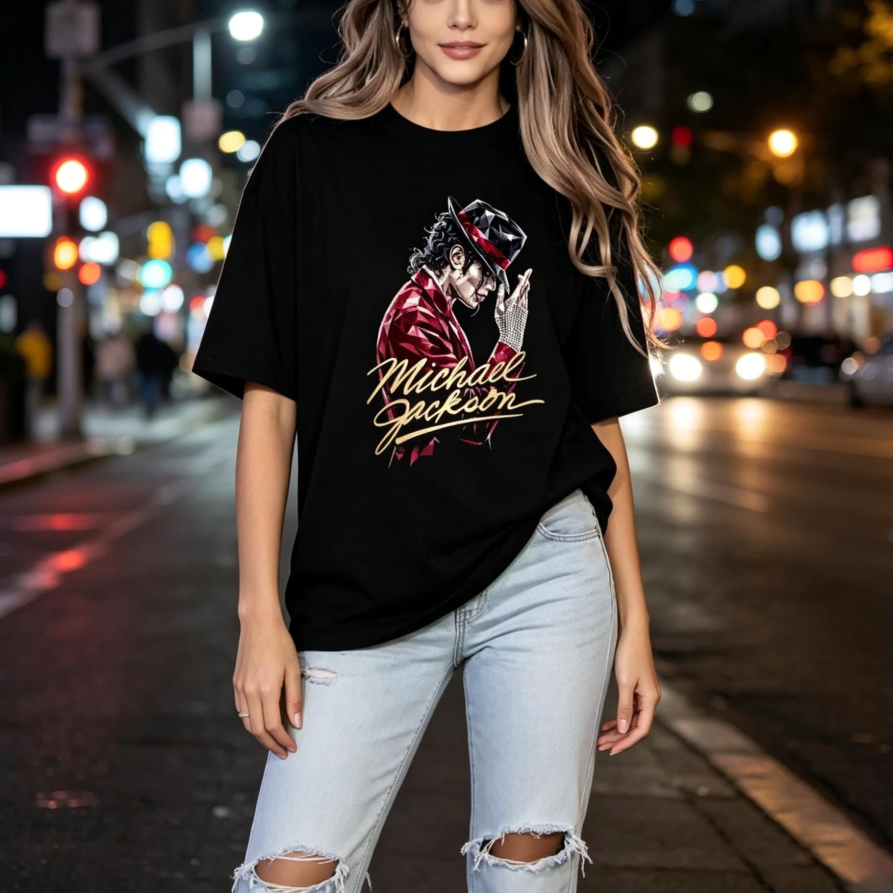 🎤 Iconic Pop Star Polygon Art T-Shirt | Music Legend Graphic Tee
