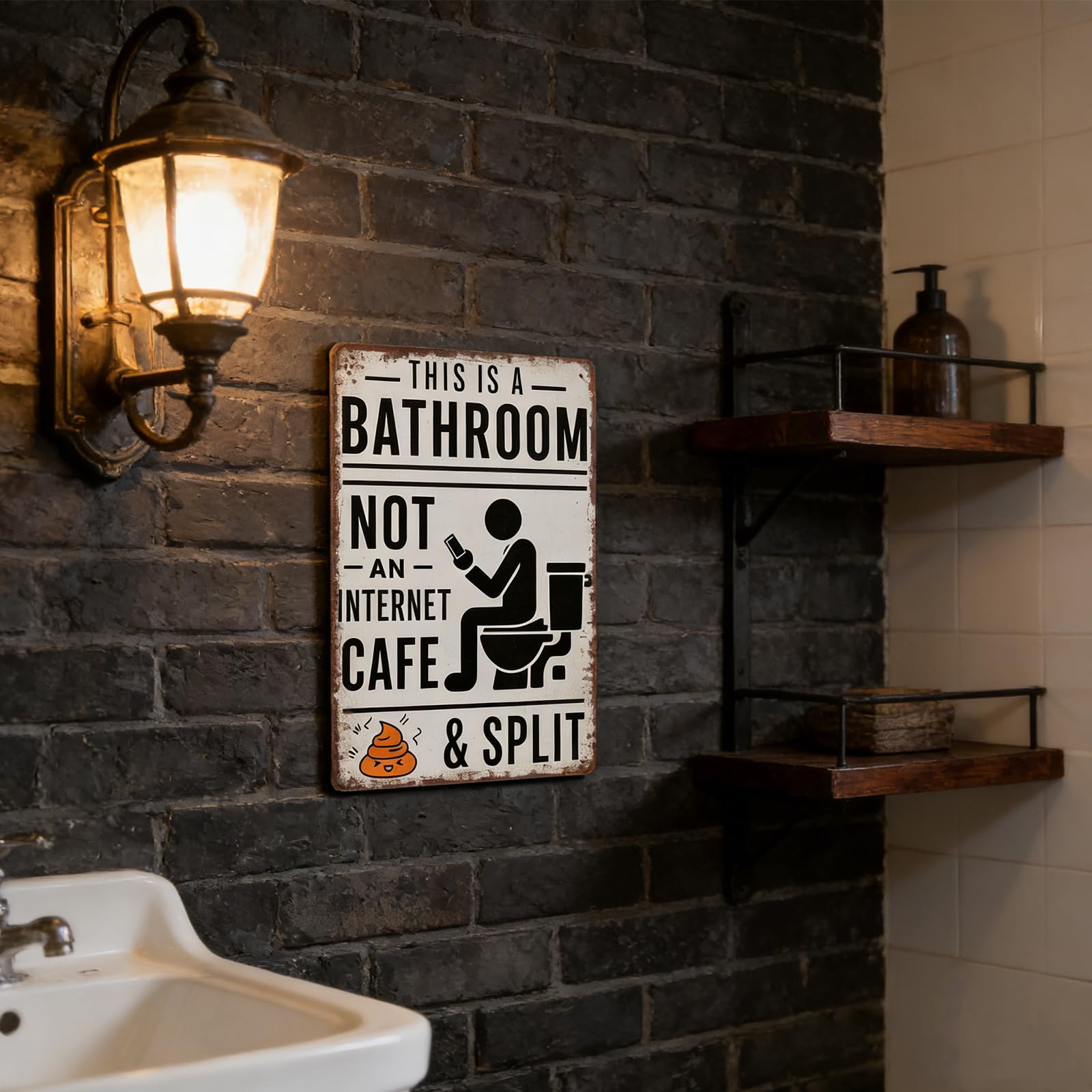 🚽 Funny Bathroom Metal Sign | “Not An Internet Cafe” Retro Wall Decor