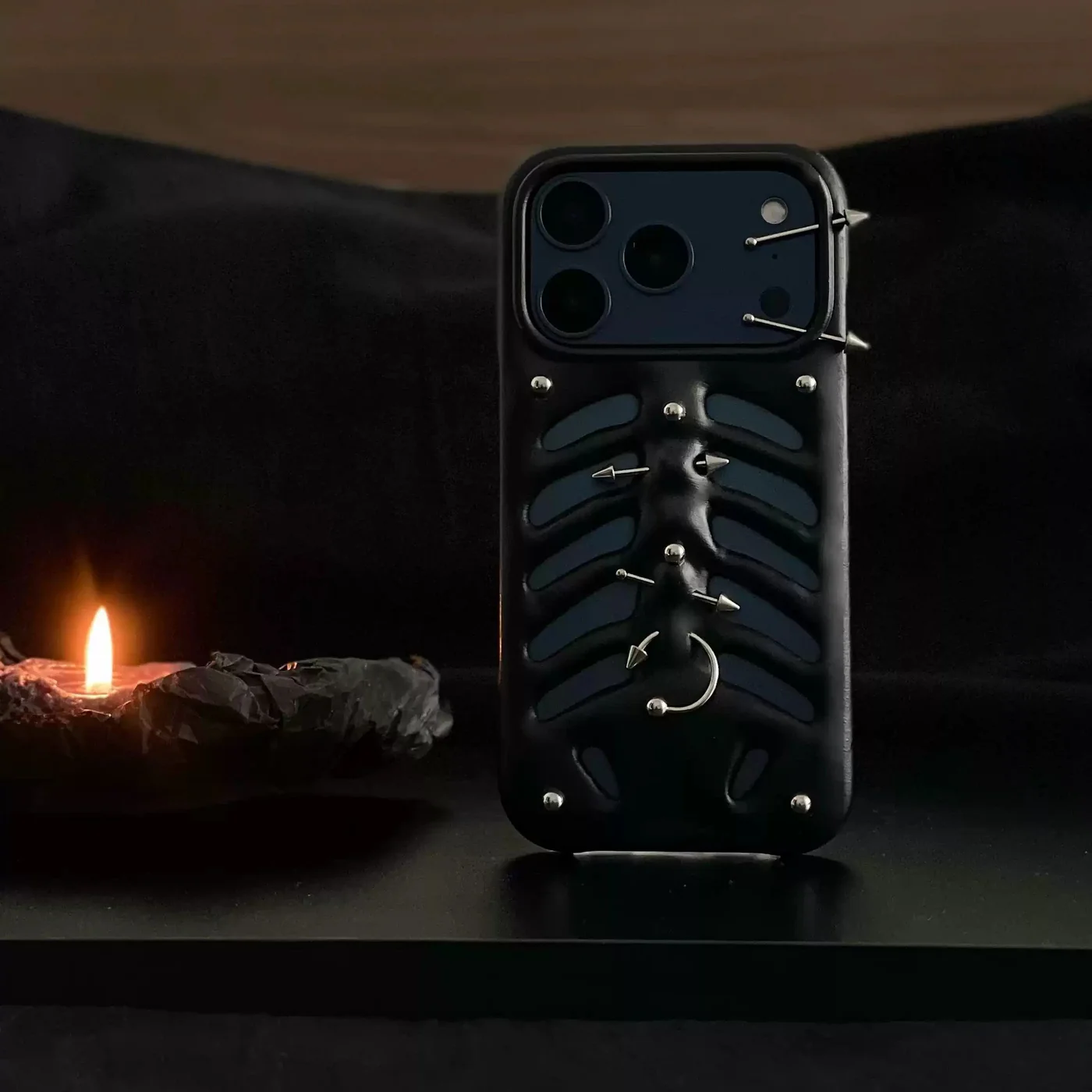 🖤 3D Skeleton Rib Cage Phone Case with Piercing Details