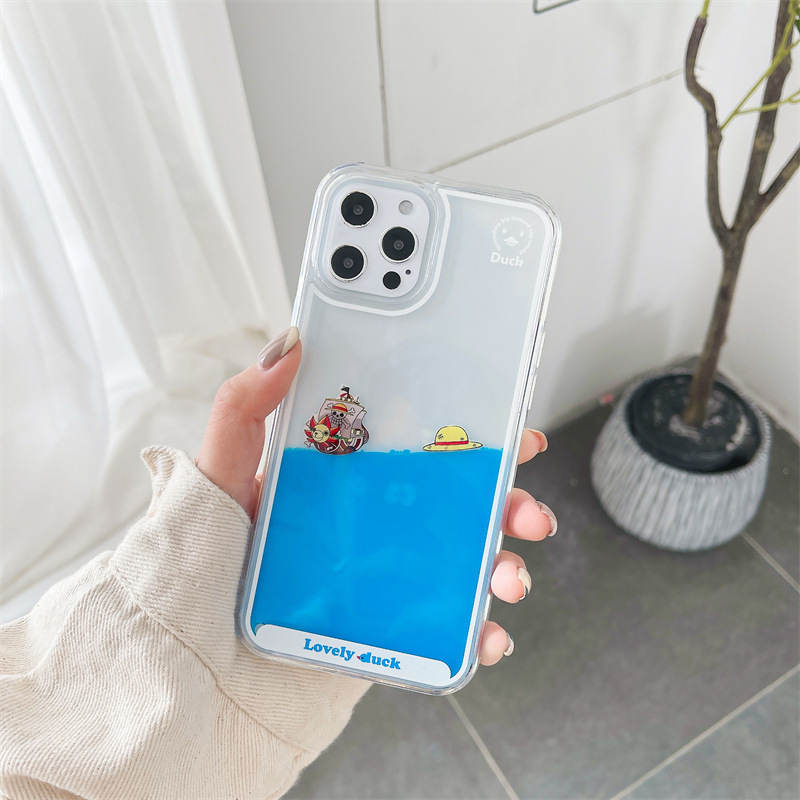🏴‍☠️ Pirate Ship Liquid Glitter Phone Case | Floating Anime Character Design