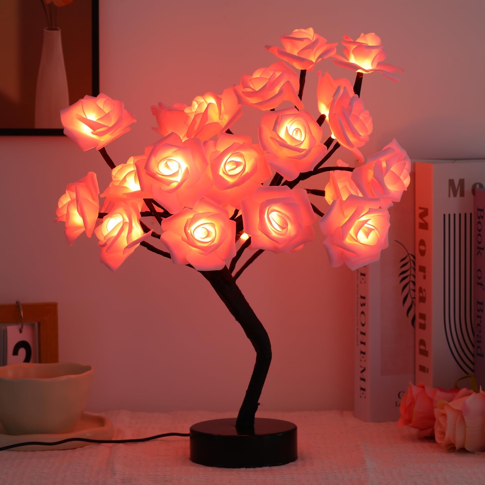 🌹 LED Rose Tree Lamp with 24 Rose Lights | Romantic Bonsai Table Lamp for Home Decor & Gifting