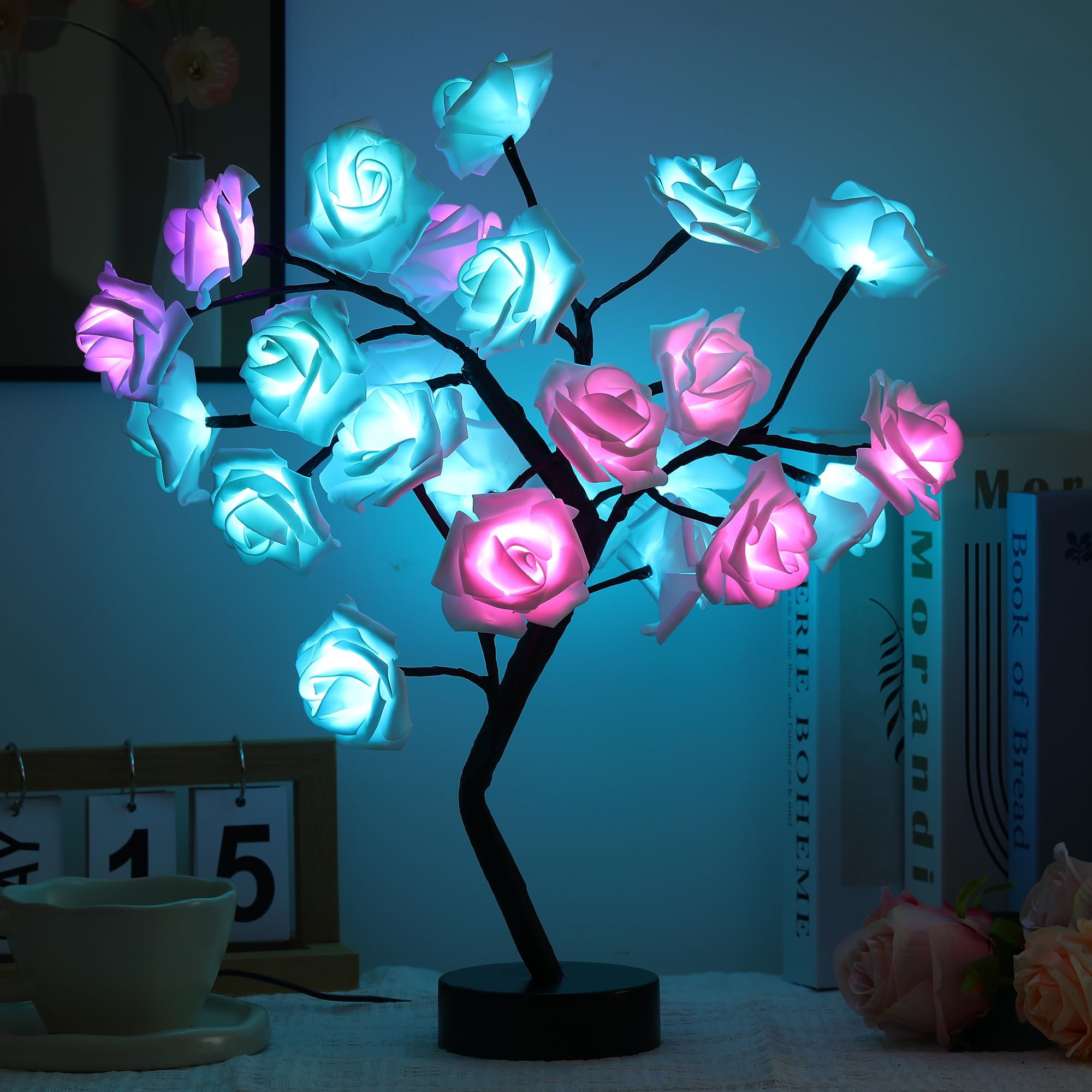 🌹 LED Rose Tree Lamp with 24 Rose Lights | Romantic Bonsai Table Lamp for Home Decor & Gifting