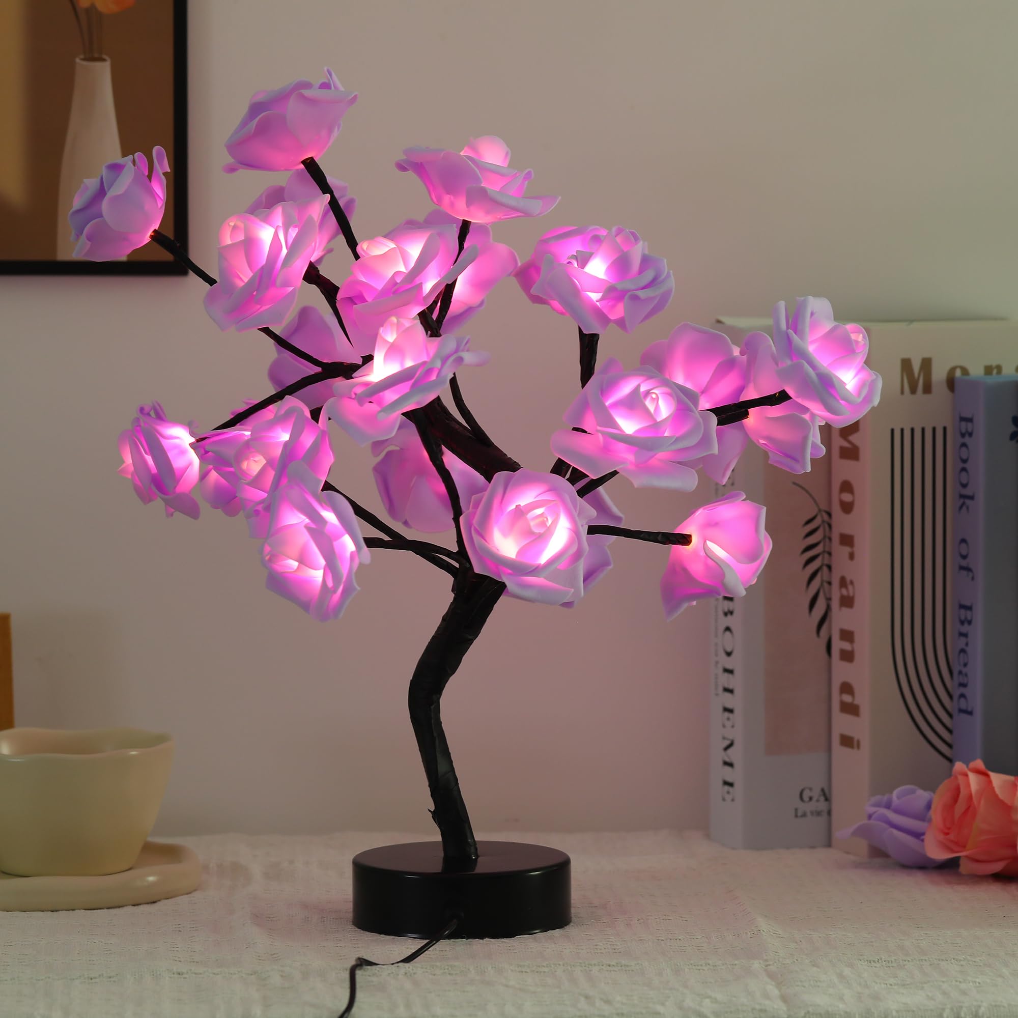 🌹 LED Rose Tree Lamp with 24 Rose Lights | Romantic Bonsai Table Lamp for Home Decor & Gifting