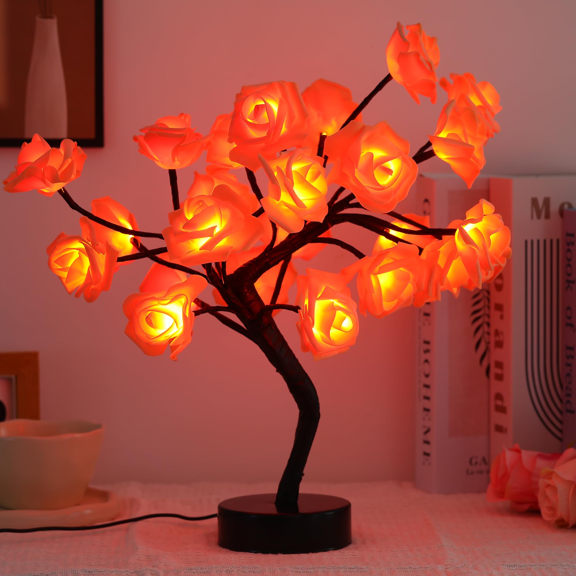 🌹 LED Rose Tree Lamp with 24 Rose Lights | Romantic Bonsai Table Lamp for Home Decor & Gifting
