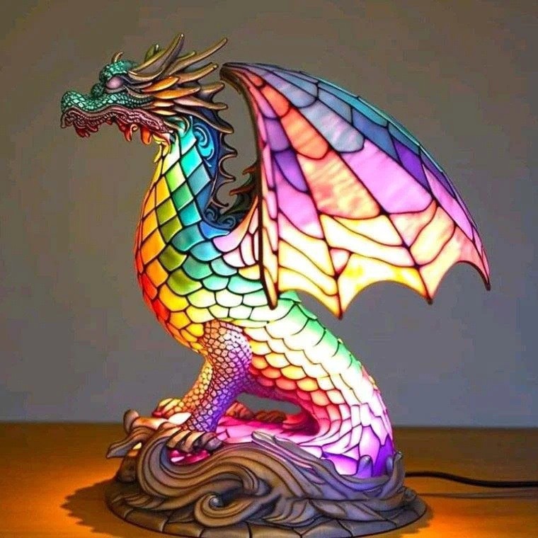 Retro Stained Glass Animal Night Lights – Tiffany-Style Lamps for Cozy Magical Vibes ✨🦁🐉